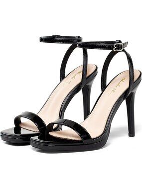Women’s Black Stilettos Heeled Sandals Open Square Toe Heels 4.3 Inch Open Toe